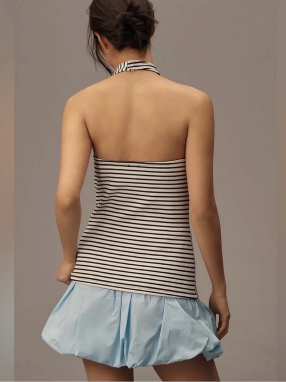 Maeve Anthropologie Black White Twist Stripe Halter Top Size Medium - Picture 2 of 8